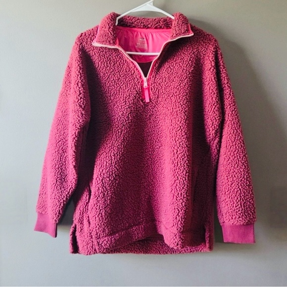 Aerie Maroon Half-Zip Sherpa Women's Sweater/Sweatshirt XS - Picture 2 of 7